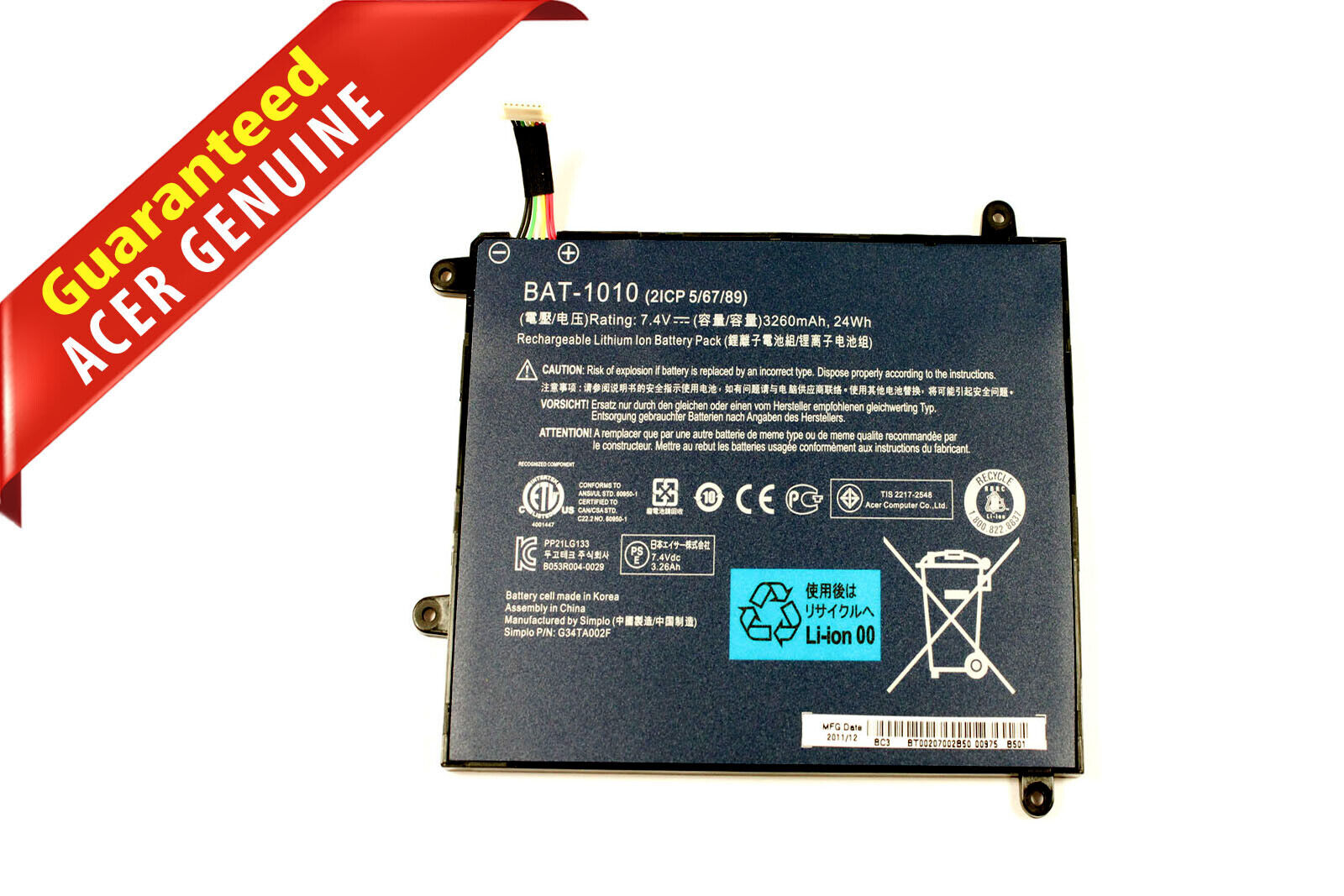 Genuine Bat1010 Battery For Acer Bat 1010 Bt00207001 Iconia Tab A500 Tablet Pc For Sale Online Ebay