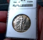 1946 Walking Liberty Half Dollar 50c - ANACS MS65 - Stunning Toner +COLORS+