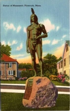 Postcard Monument Statue Massasoit Plymouth Massachusetts MA c.1930-1945    R112