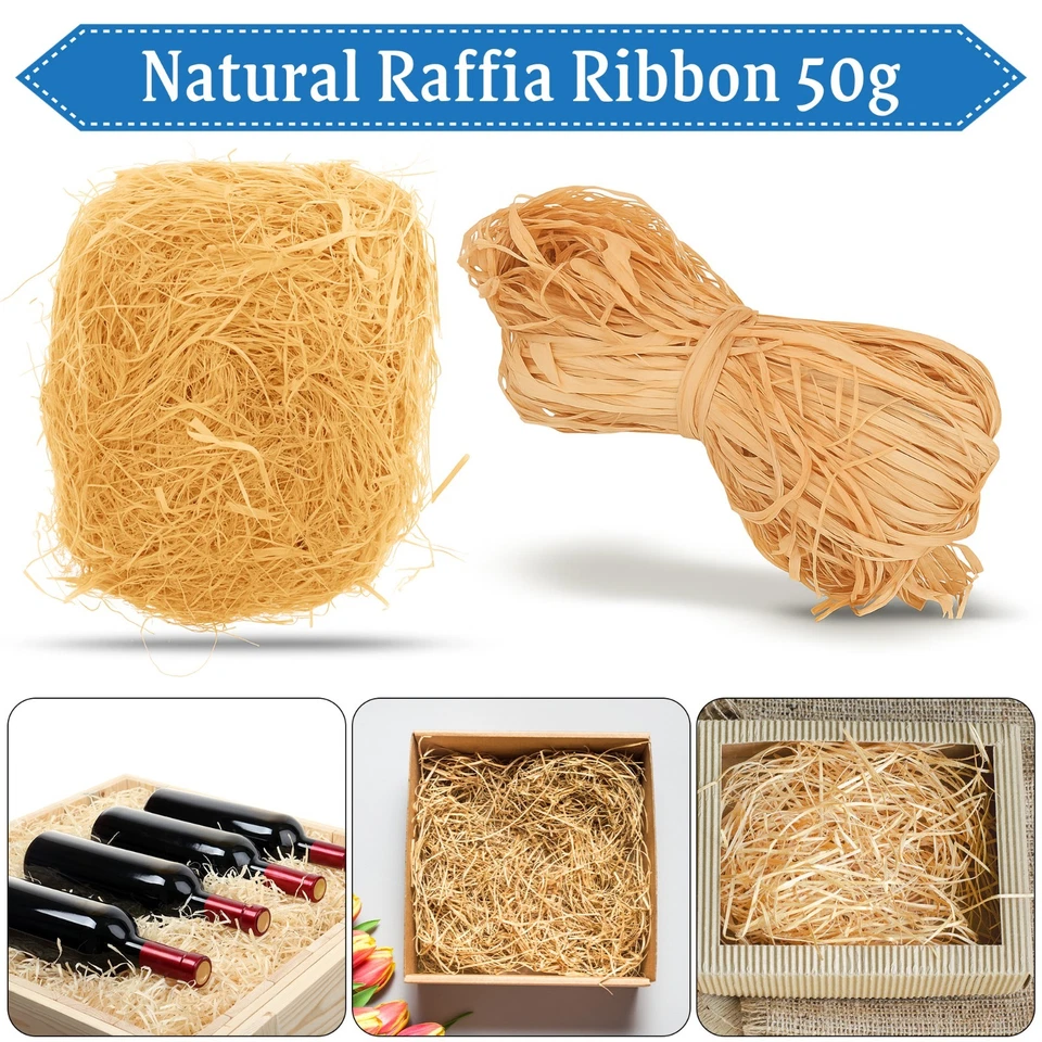 TRIMMING SHOP 50G Raffia Ribbon Bundles Grass Paper Straw for Wrapping Craft Rustic Décor