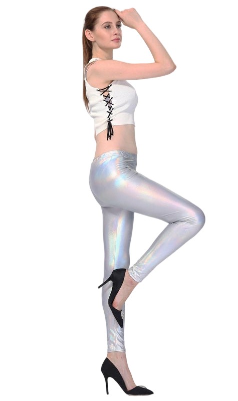 Sexy Leggings Metálicos Brillantes para Mujer Pantalones Satén Brillantes Disco Fiesta Talla Grande