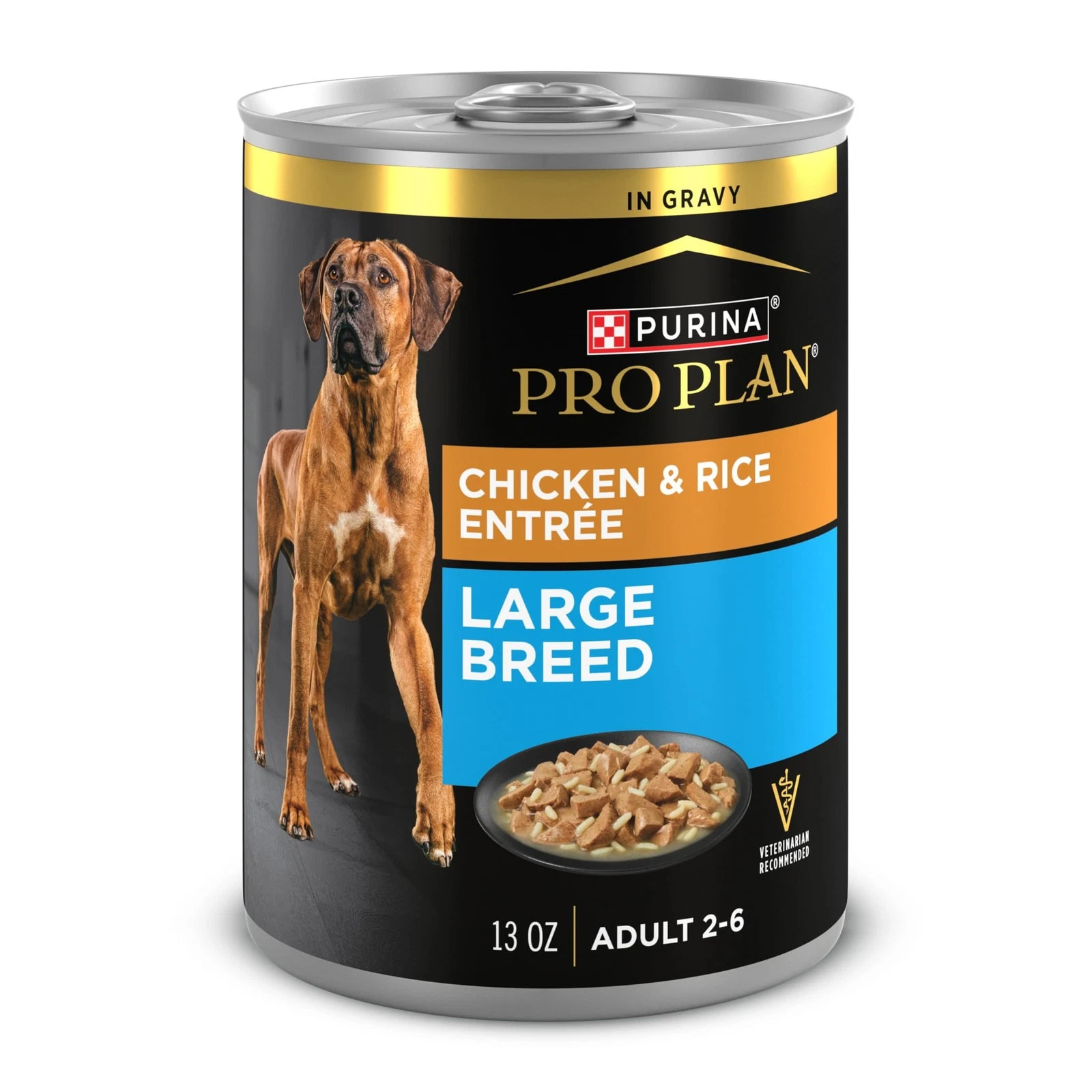 Gravy Wet Large Breed Dog Food Chicken & Rice Entrée 13 oz Can