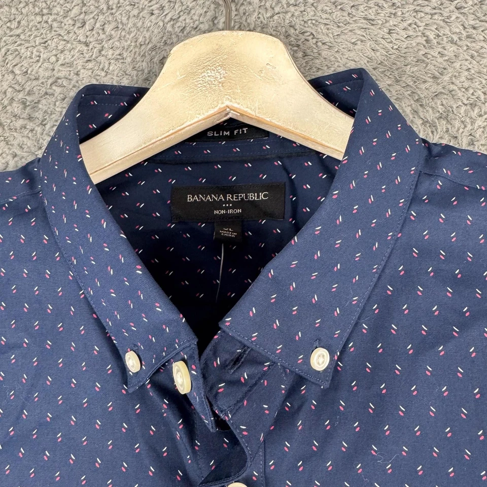 Camisa Banana Republic Para Hombres XL Azul Sin Hierro Calce Ajustado Patrón Vestido con Botones Foto 3 de 4