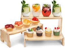 3-Tier Wood Display Riser,16" Tiered Cupcake Stand for Party,Sturdy Serving Tray