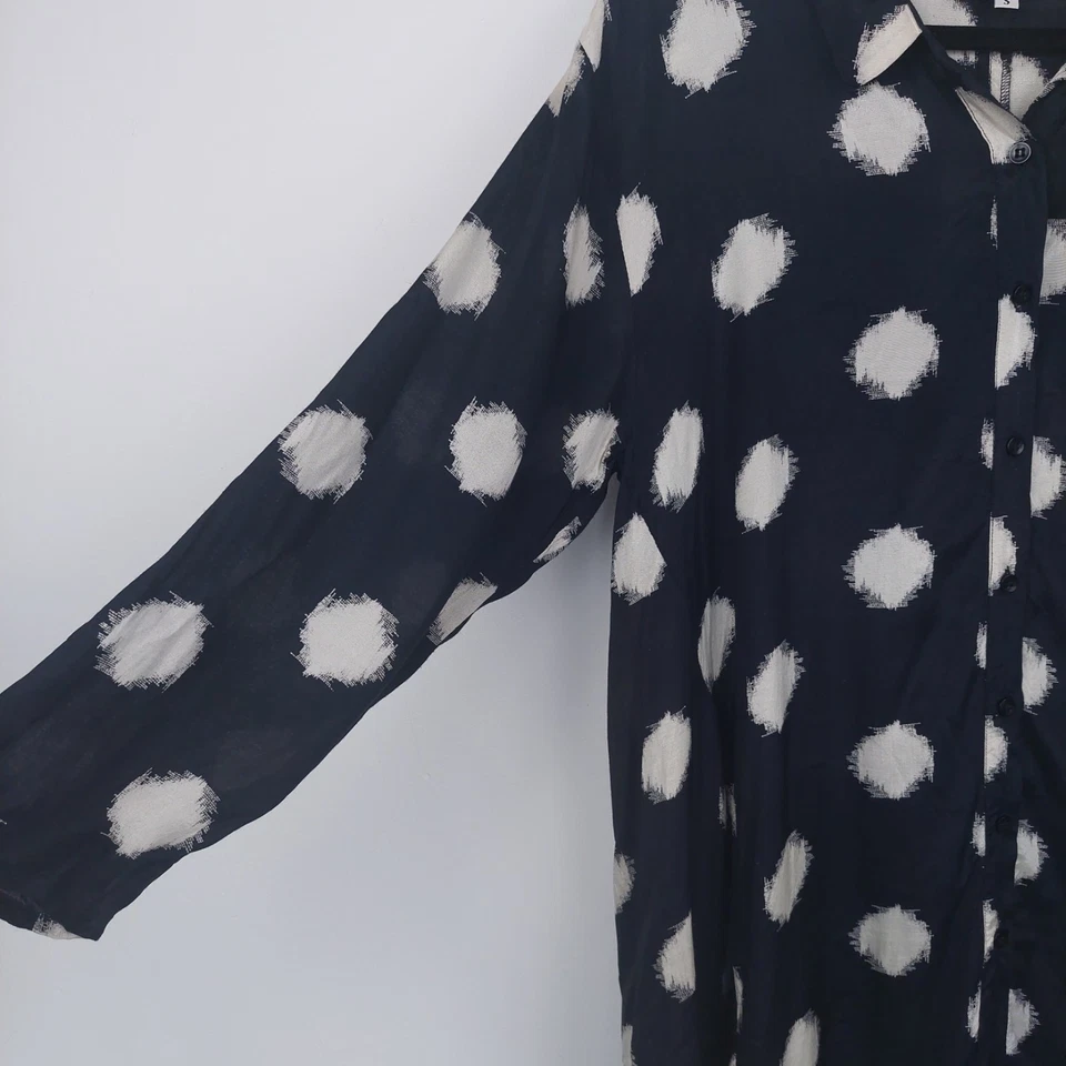 Camicia Masai nera bianca maculata oversize blusa taglia S 8 10 12 Lagenlook - Immagine 4 di 4