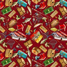 Girls Gone Fishing Fabric | Fishing Fun Fish Tackle Wine | Michael Miller YARD
