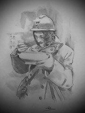 WW1 French Soldier - Military pencil sketch