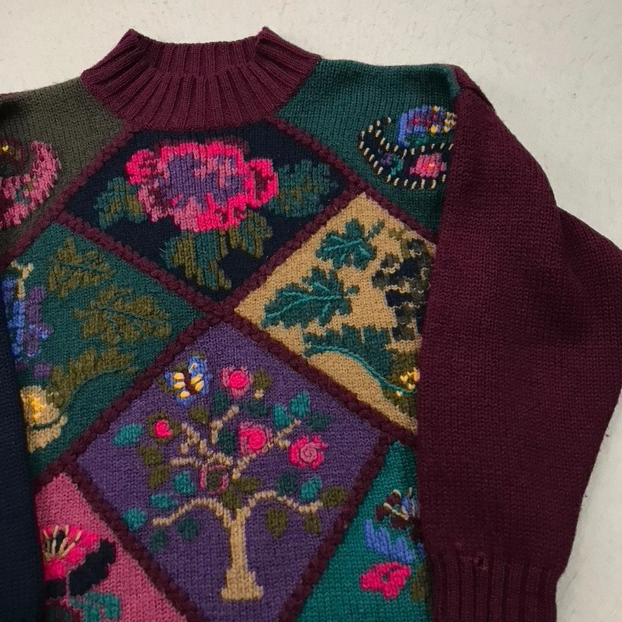 ВИНТАЖНЫЙ Eddie Bauer свитер женщин маленький шерсти цветочный бабушка громкий трикотаж 90-х - Изображение 3 из 4