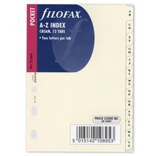 NEW Filofax Pocket Cream A-Z Two Letter Index Tabs Refill