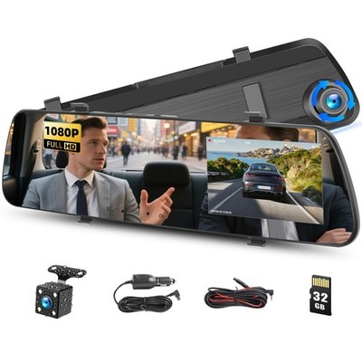 4 inch Mirror Dash Cam,1080P Rear View Mirror Camera for Cars,Dual Dash Camer...