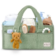 Baby Diaper Caddy Organizer with Handle - Portable Sherpa Nursery Basket - Ca...