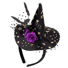 Halloween Witch Hat Headband   Black Gothic Bat Hairband with Purple