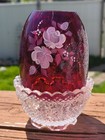 Fenton Fairy Light, Roses on Red Optic. Hand painted Roses by Donna Robinson.