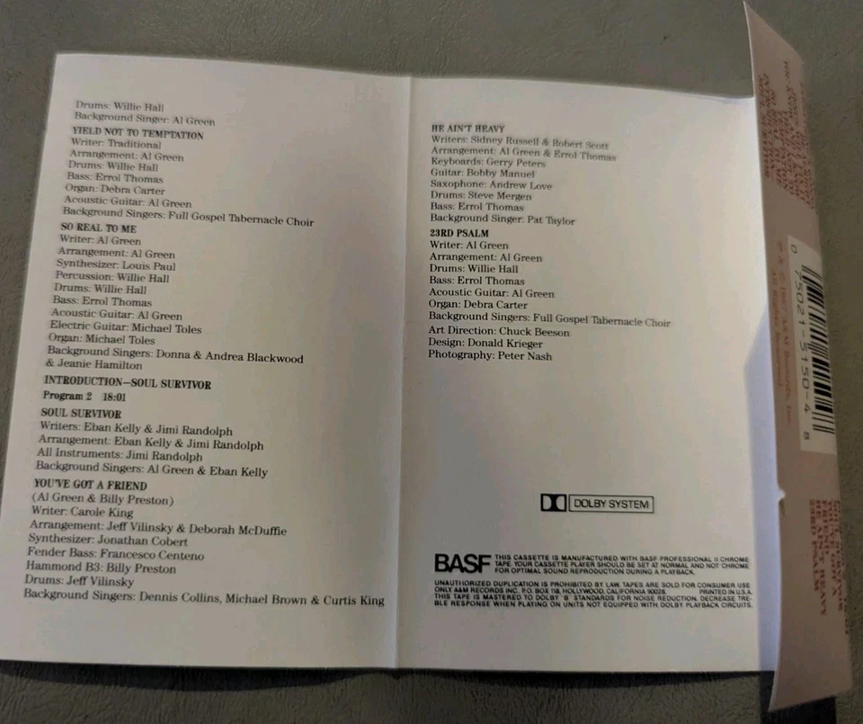 Al Green "Soul Survivor" Cassette 1987 A&M Records - Image 4 of 4