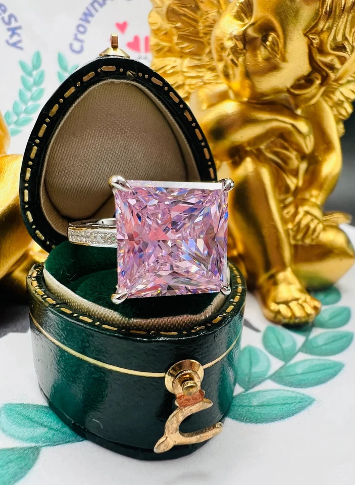 Anel de casamento 7,40 quilates corte princesa diamante safira rosa natural platina 950 - Imagem 4 de 4