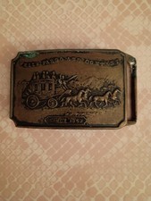Vintage Wells Fargo and Company 1852 Stage Coach Rectangular Brass Belt Buckle