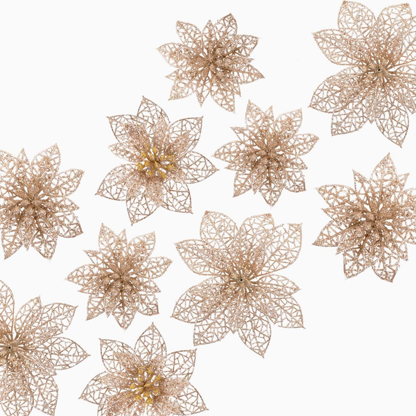 24-Teilig Weihnachtsblumen Glitzer Blumen Weihnachten Deko Weihnachtsbaumschmuck-image