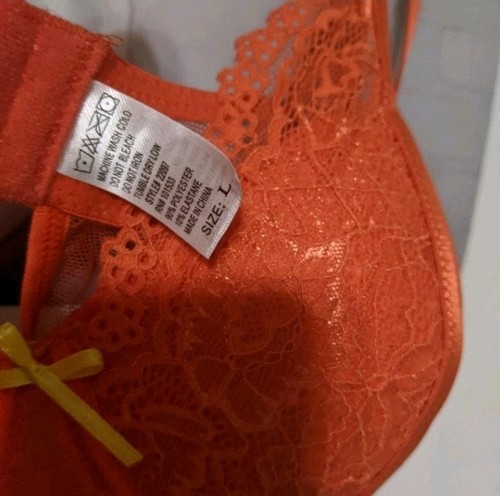 Spree Orange Mesh Polka Dot Lace Babydoll Nightie Lingerie Set Underwire Large - Picture 3 of 6