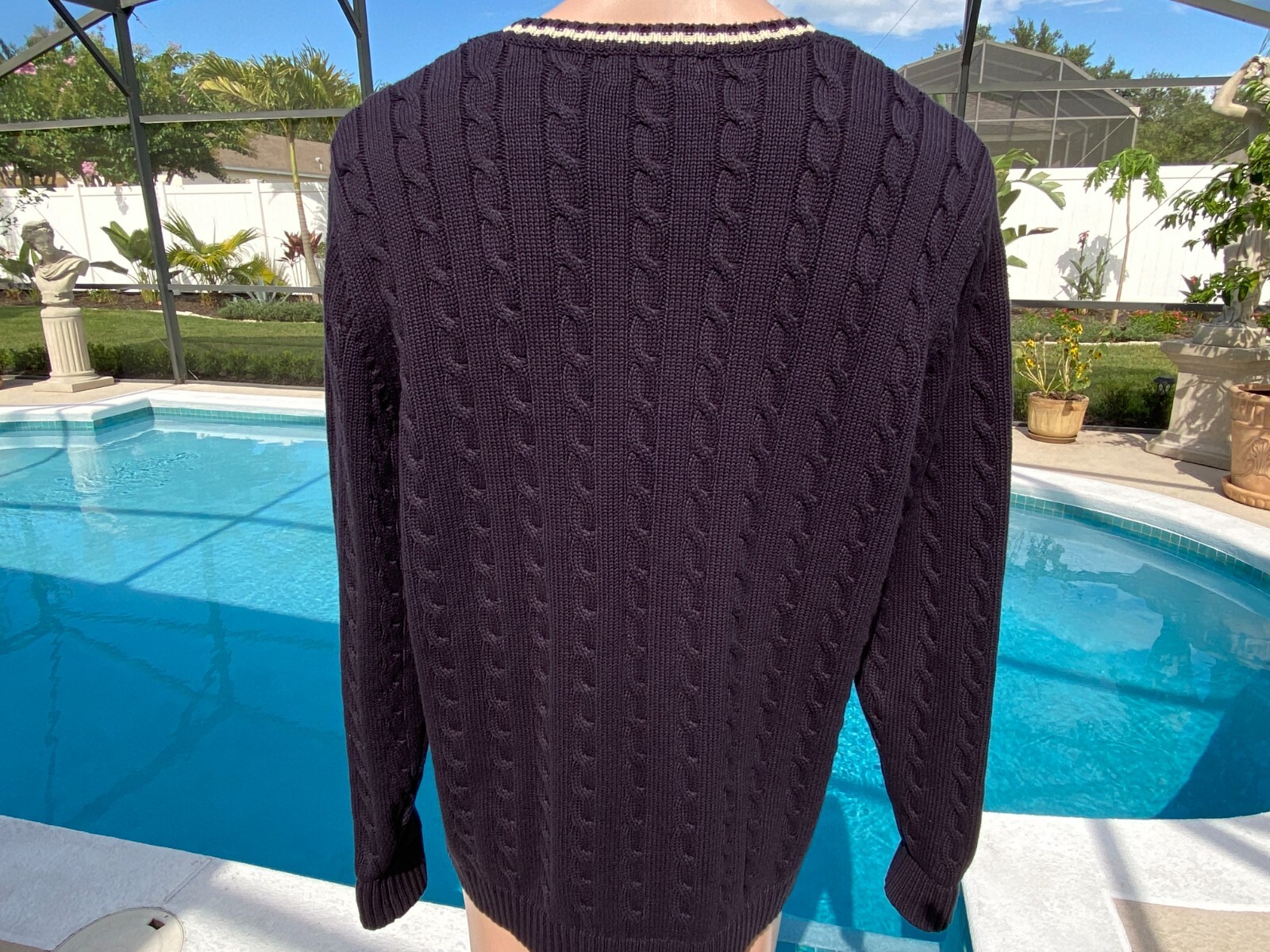 Lands' End XL (1820) marineblau Kabelstrick Tennis SELTEN