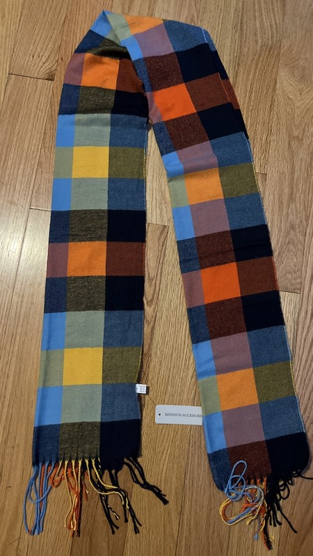 Plaid Scarf  Blue Orange Purple Green By Renshun Accessories NWT