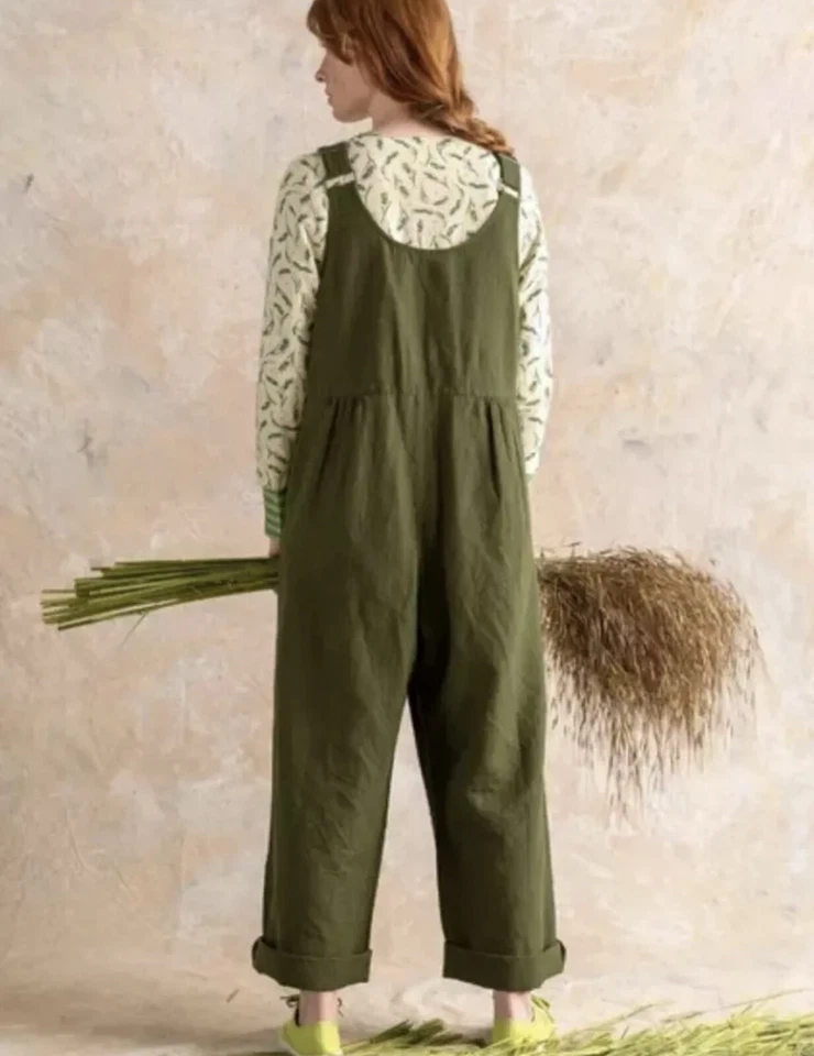 Gudrun Sjoden Harvest Dungarees Jumpsuit Overalls Organic Cotton Linen Green L - Image 2 of 4