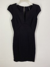 Lulus Bodycon Dress Womens XS V Neck Cap Sleeve Stretch Black Cocktail Back Zip