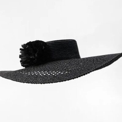 Zara Floral Raffia Picture Hat Black Size M Plant 
