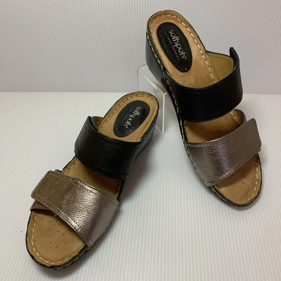 Women’s Softspots Panama Black/Anthracite Slide Wedge Sandal (7337101), Size 9W - Image 2 of 4