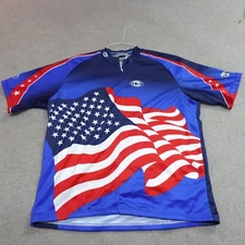 Louis Garneau Cycling Jersey 2XL Blue American Flag Double Sided 1/4 Zip