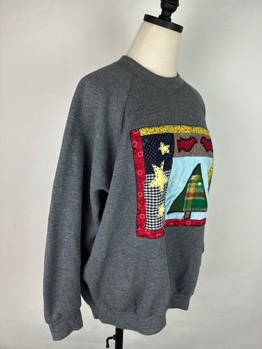 Sudadera Vintage Años 90 Patchwork MUJER 3XL Gris Raglán Granja Cottagecore - Imagen 15 de 20