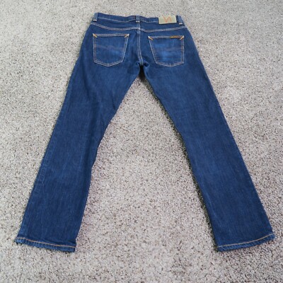 Nudie Jeans Mens 32 Blue Grim Tim Dry Open Navy Button Fly Slim