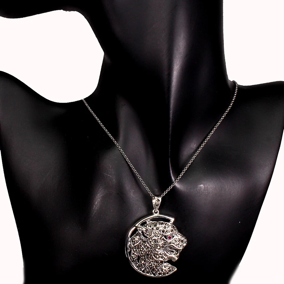 Colgante de plata de ley 925 redondo rubí marcasita tigre piedras preciosas joyería Foto 3 de 4