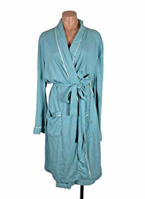 Vintage Montgomery Ward Smoking Jacket Belted Robe sz L 70s Baby Bue Nylon