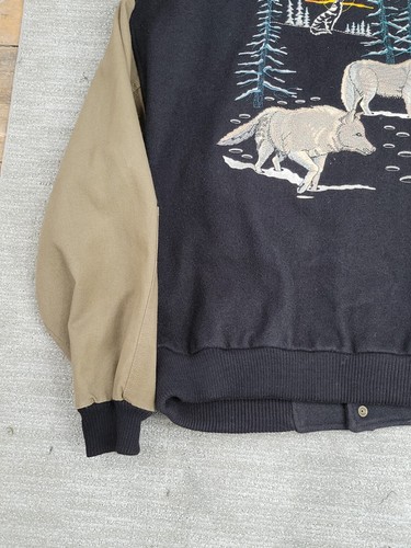 Vintage Treeline Outfitters Jacket Mens Large Wolf Howling At Moon Embroidered - Picture 16 of 21