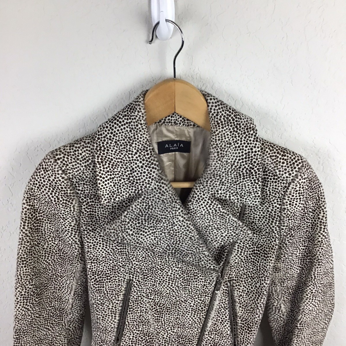 Alaia Jacket 36 Calf Hair Leather Fur Zip Up Moto Biker
