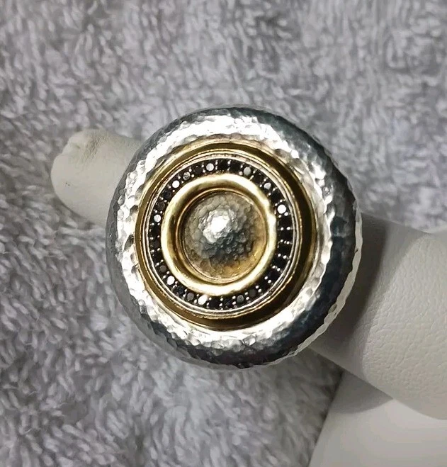 GURHAN Moon Beam Sterling Silver Ring, 24K Gold, Black Diamonds, 28 grams Size 6 - Image 4 of 4