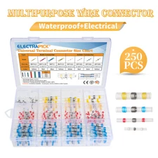 250Pcs Solder Seal Sleeve Heat Shrink Butt Wire Connectors Terminals Waterproof