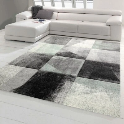 Tapis Moderne Couloir Salon Carreaux Design Abstrait en Gris Vert Anthracite - E - Photo 1/4