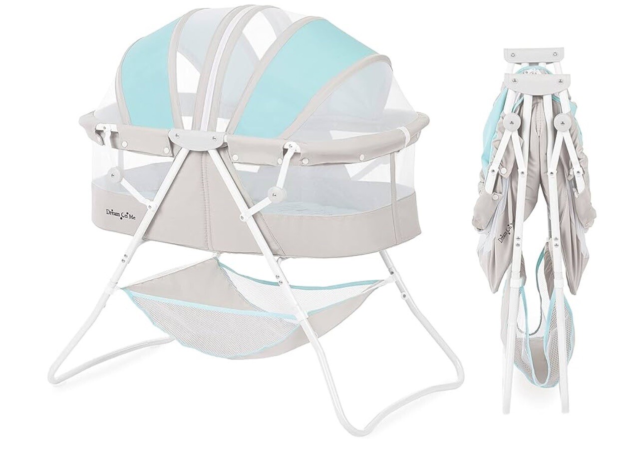 Dream On Me Karley Bassinet in Blue & Grey, Lightweight Portable Baby Bassinet