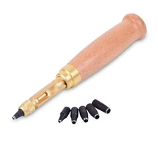 Japanese Screw Punch Auto Leather Tool Book Drill 6 Tips Sizes 1.5-4mm Beige 