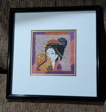 Vintage Japanese Geisha wall art hand embroidered silk beauty