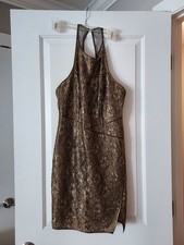 BCBGMAXAZRIA  Gold Halter Straps Cocktail Dress, Size 6