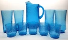Anchor Hocking Laser Blue Pagoda Pitcher Glass Set 10 Piece Tumbler Lemonade Vtg