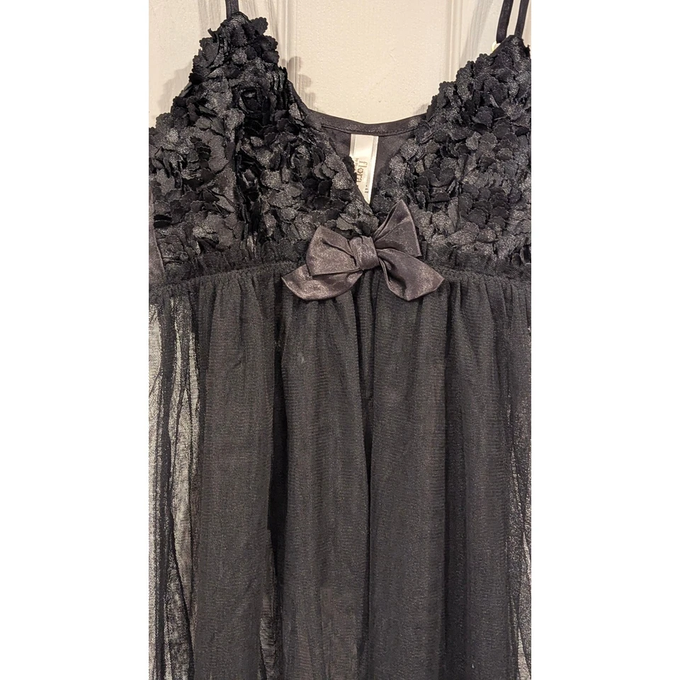 Трусики Flora Nikrooz черные кружевные бант тюль кукла сорочка комплект размер средний - Изображение 2 из 4