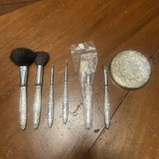 Set 7 Beautiful Vintage Silver plated Makeup Brushes Vanity Set Mirror