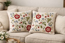 Vintage Ikea Alvine Spetsig Embroidered Floral Folk Pillow Covers 4 Buttons HTF