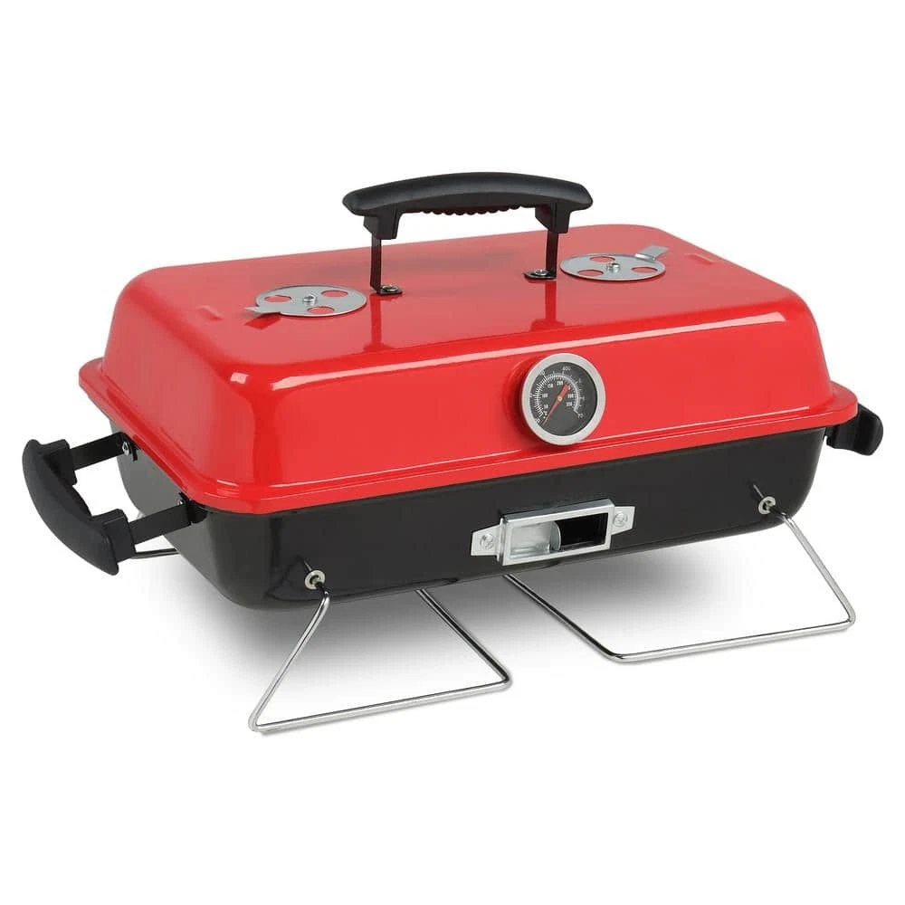 Portable Outdoor Charcoal Grill - Compact Red Tabletop BBQ, 165 sq in