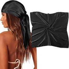 35" Large Square Satin Head Scarf - Silk Hair Scarf Square Hair Bandanas Black