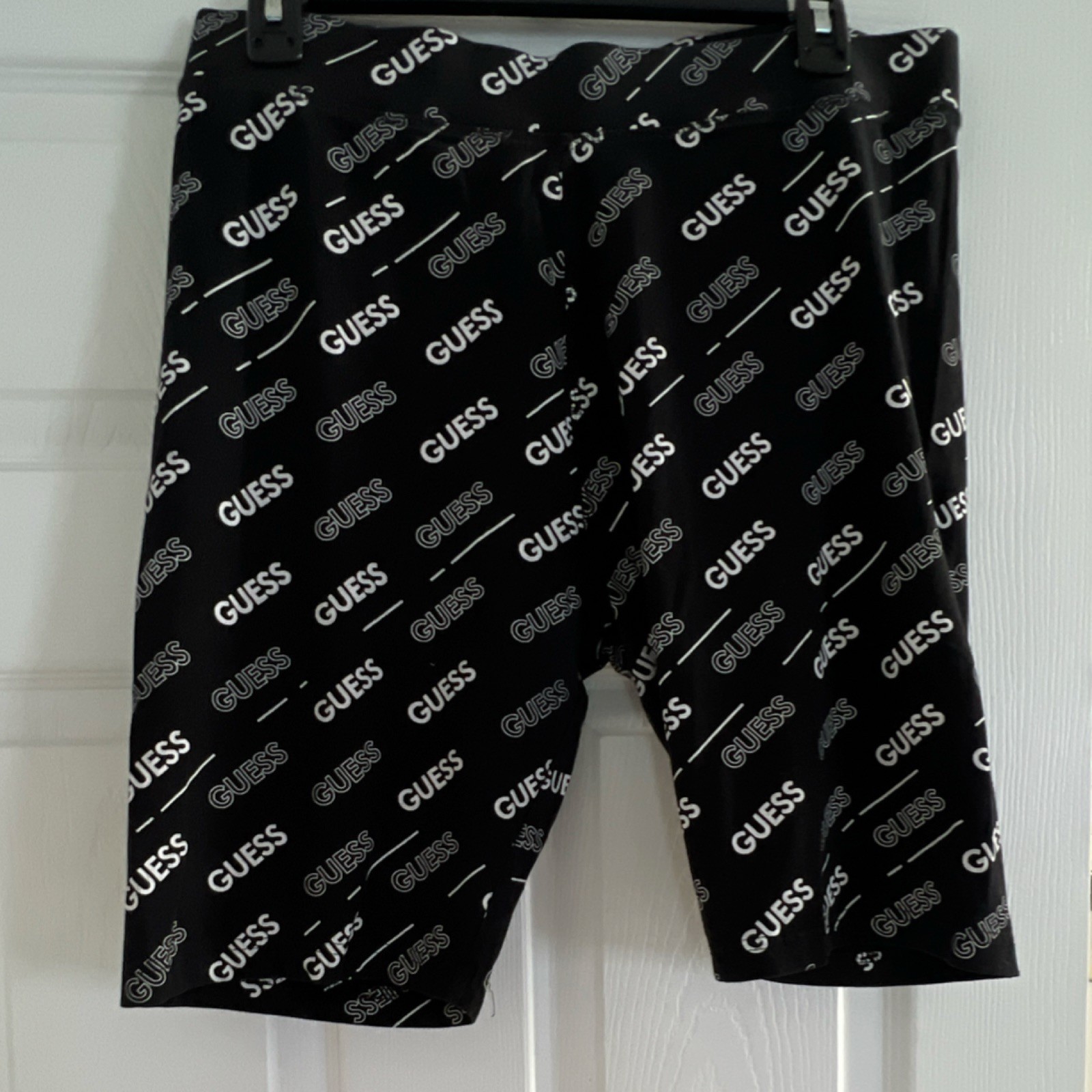 GUESS Biker Shorts Black White Logo Print Women's Size XL Regular Fit