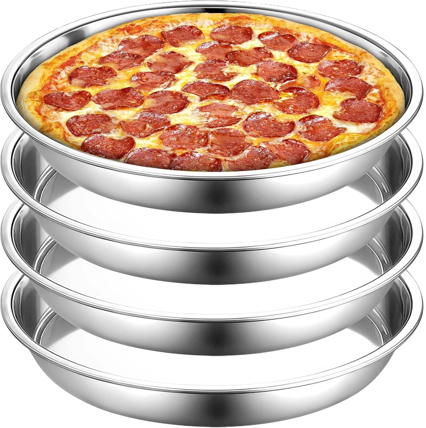 4 Pack 13 Inch Stainless Steel Deep Pizza Pan Large Round Pizza Baking Pan